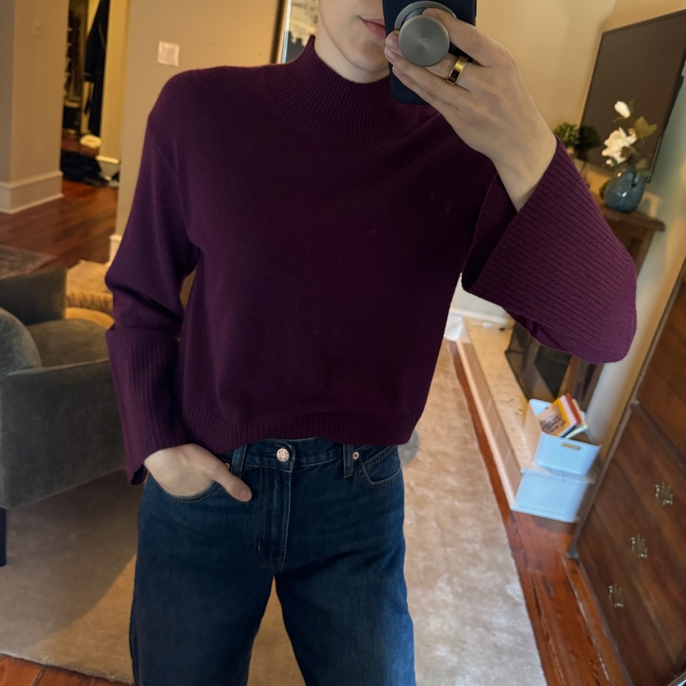 Banana Republic Factory Cashmere Bell Sleeve Sweater in Pinot Noir
